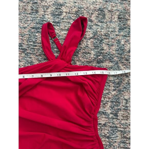 Miraclesuit Rock Solid Europa Red High Neck Ruched One-piece Swimsuit Size 12 - Picture 8 of 11